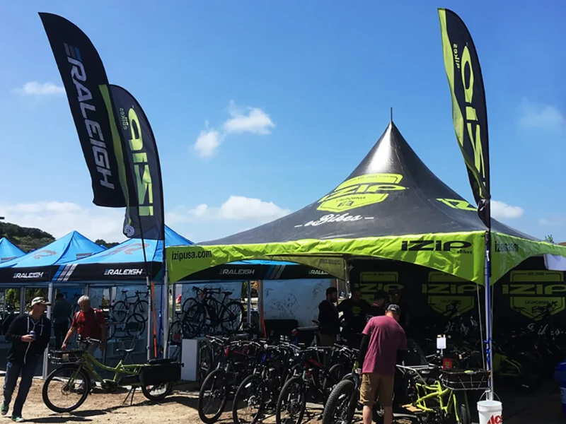 printed pagoda tent at an outdoor event