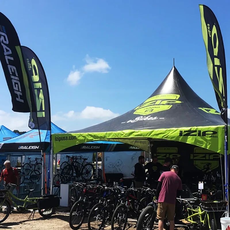 printed pagoda tent at an outdoor event