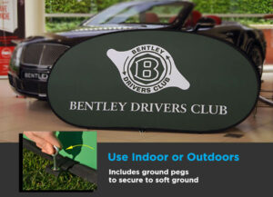 instant pop banners printed in forest green