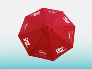 custom screen printing outdoor umbrella with logos in red