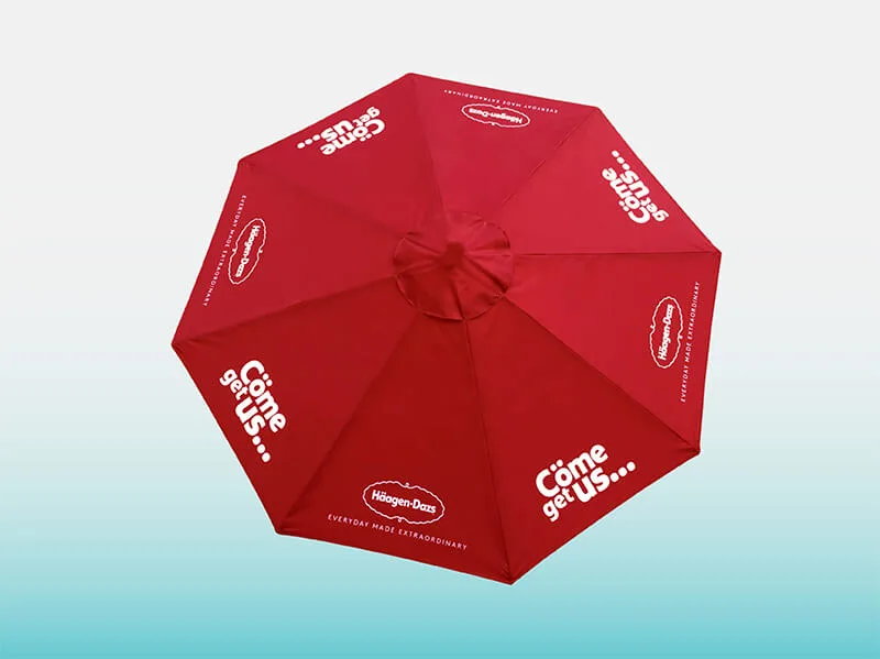 hercules printed outdoor umbrella-6 custom screen printing outdoor umbrella with logos in red