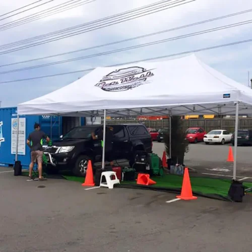 a car wash business pop up gazebo in white