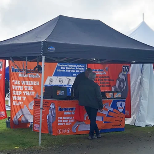 a tradeshow customer pop up gazebo in black