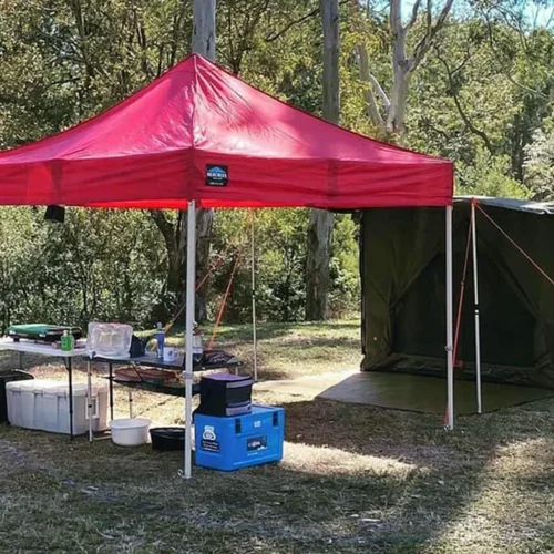a camping gazebo in red