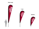 open flag teardrop flag in three sizes