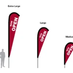 open flag teardrop flag in three sizes