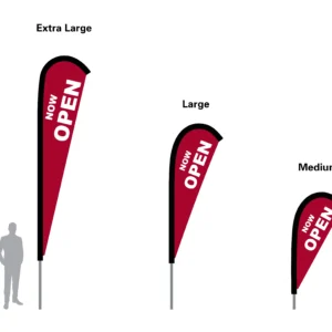 open flag teardrop flag in three sizes