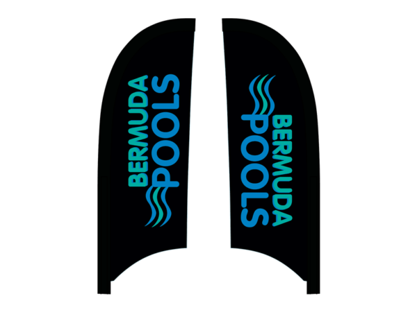 Custom feather flag signs for Bermuda Pools