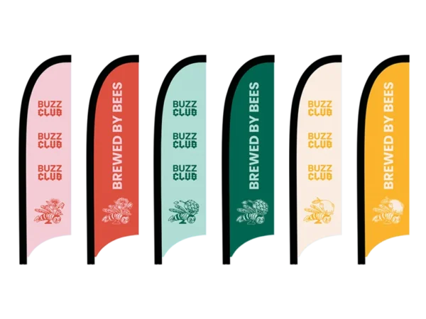 Custom feather flag signs for Buzz Club