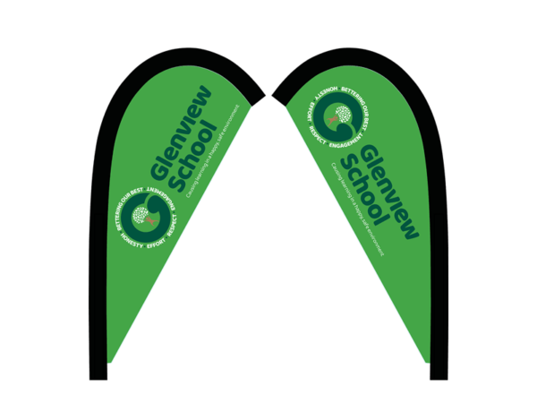 Custom teardrop flag signs for Glenview School