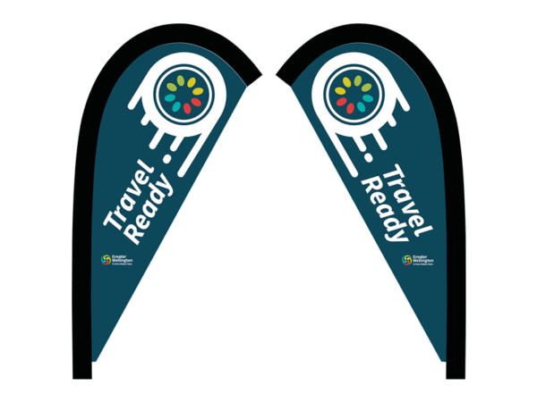 Custom teardrop flag signs for Great Wellington