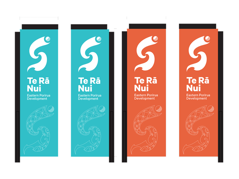 Custom rectangle flag signs for Porirua Development Council