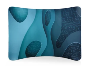 Tension fabric curved display wall in blue green design(2)