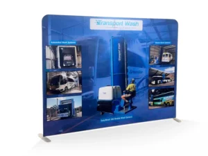 Tension fabric straight display wall for Transport Wash