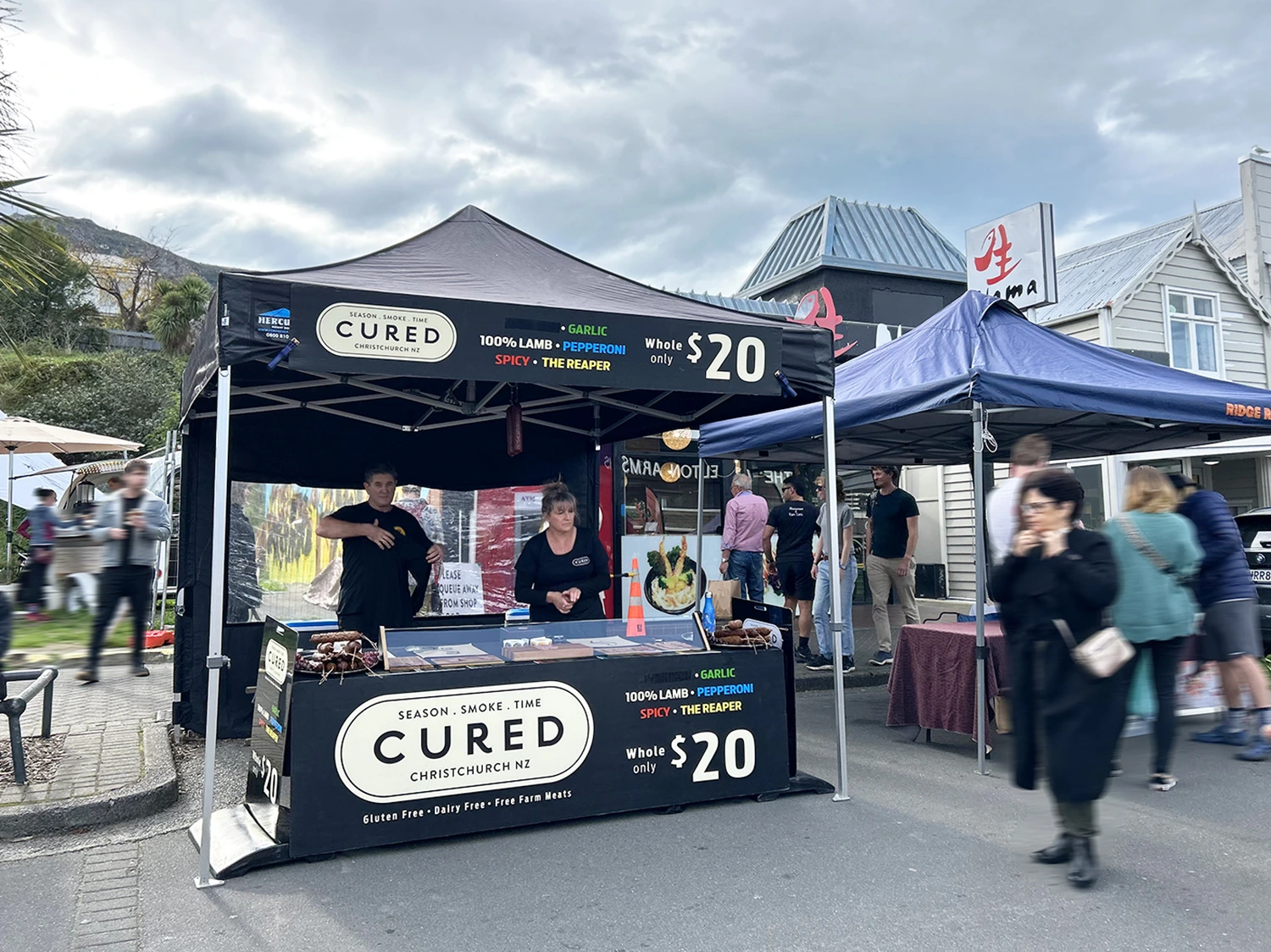 Black gazebo from Hercules Gazebo used for pop up food stall